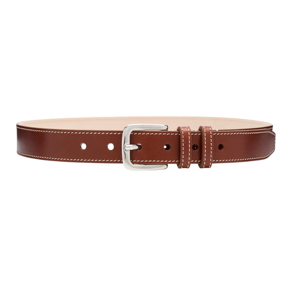Déhanche Louison Leather Belt XS Camel Ivory Stitch with Silver Hardware